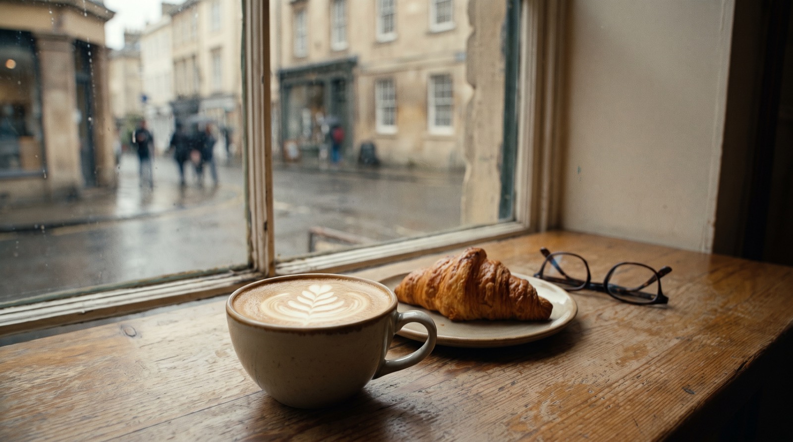 Morning coffee by a cafe window