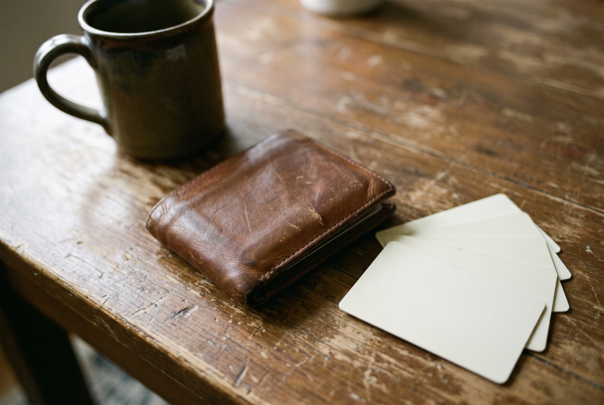 A wallet with cards fanned out