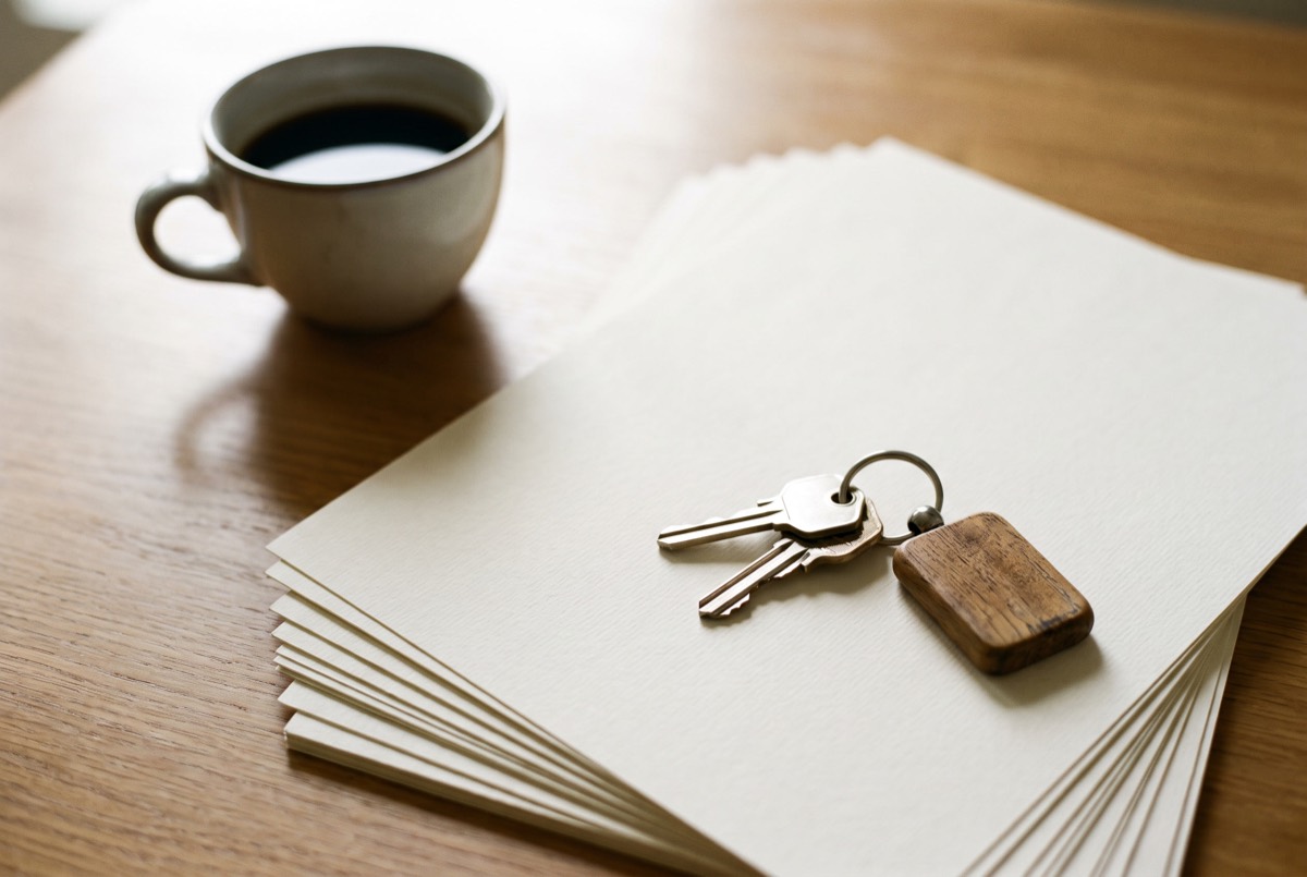 House keys resting on contract pages